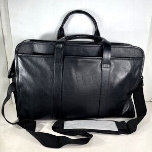 Wilsons Black Leather Attache Briefcase - w/ Replacement Fabric Crossbody Strap